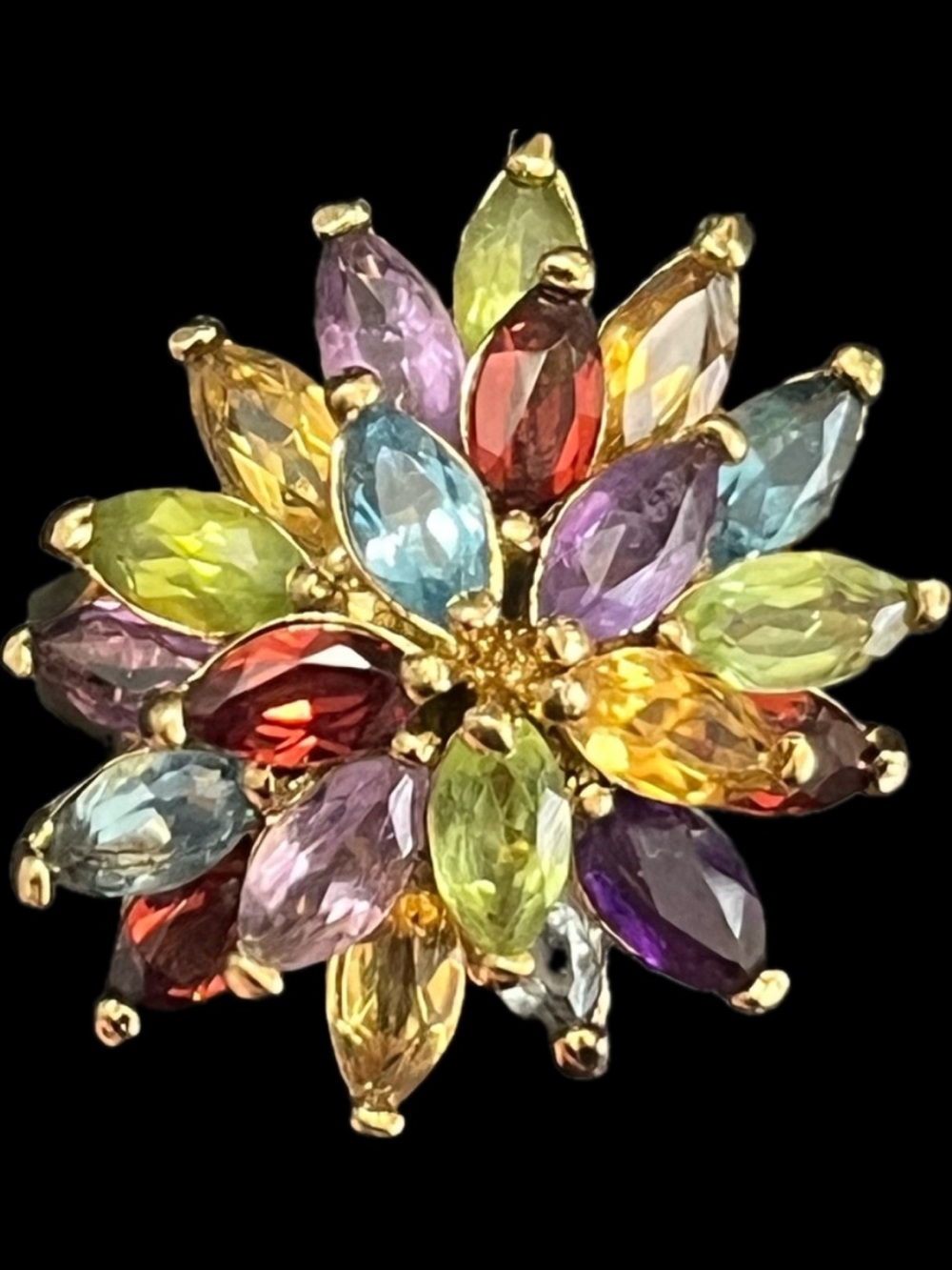 Suzanne Somers vintage blue topaz amethyst citrine garnet cocktail ring gold HSN